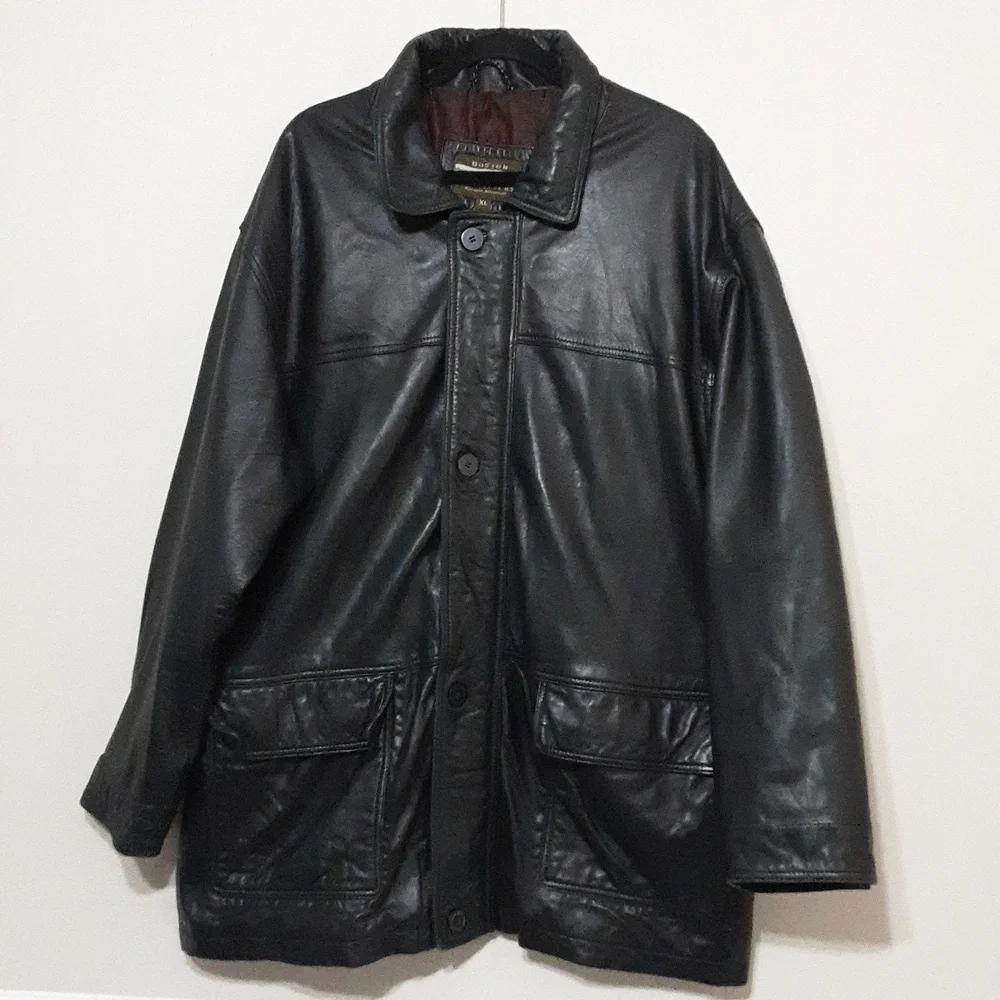 Vintage Boston Outfitters leather jacket barn coat men XL black y2k grandpa